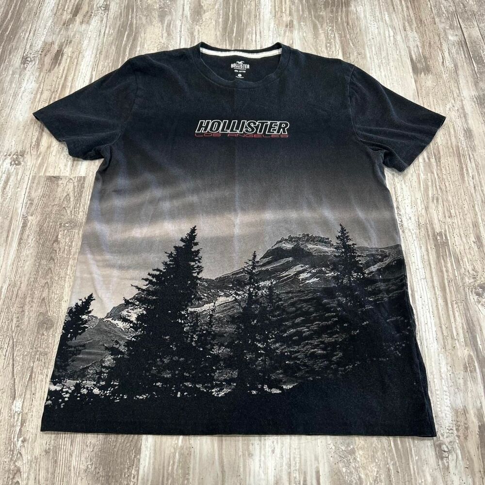 Hollister Men's black y2k gorpcore surf skater ombre LA graphic tee
